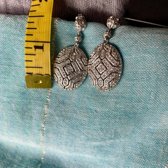 Vintage Pair Dramatic Highly Art Deco CZ Rhinestone Signed Nadri Earrings - Picture 4 of 6